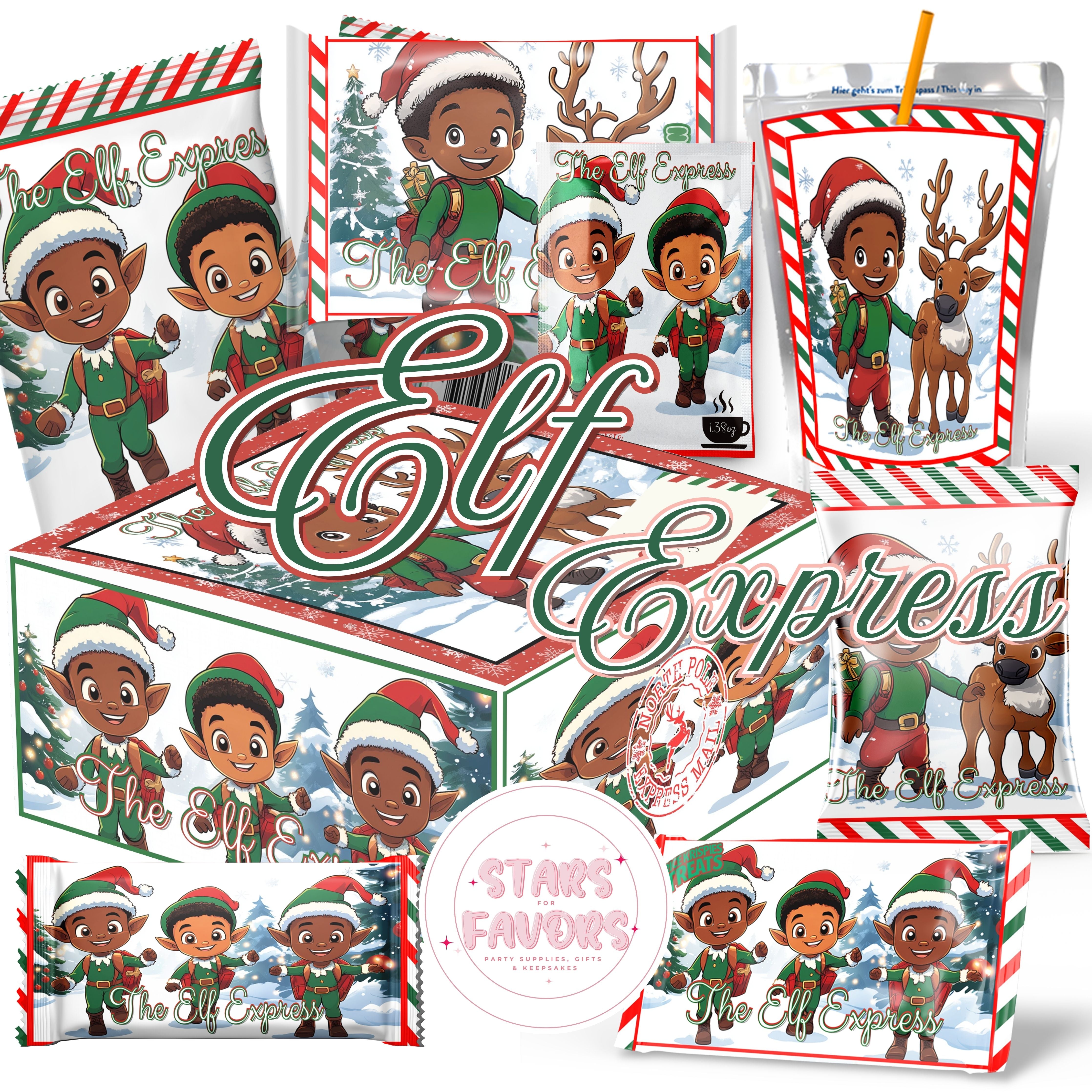 Elf Express Christmas Eve Gift Box African American Boy – Stars For Favors