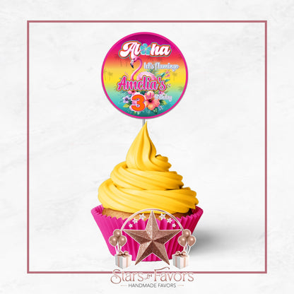 Aloha Let's Flamingo Custom Cupcake Toppers