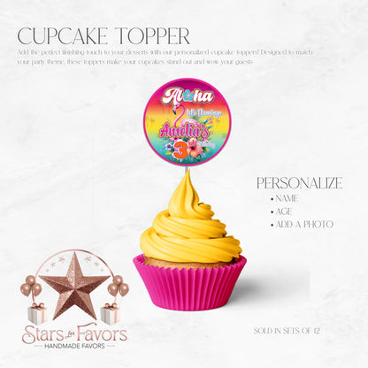 Aloha Let's Flamingo Custom Cupcake Toppers