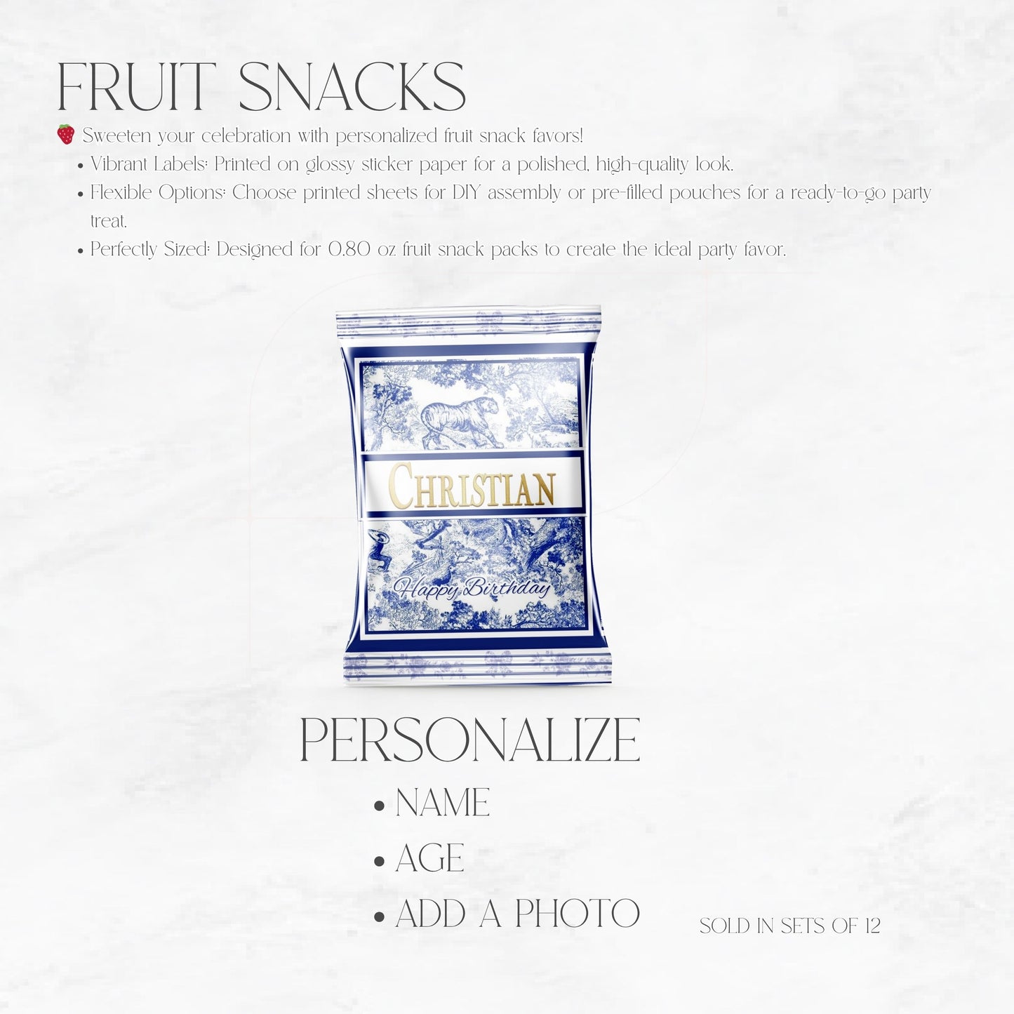 Toile Du Juoy Classic Blue Custom Fruit Snacks