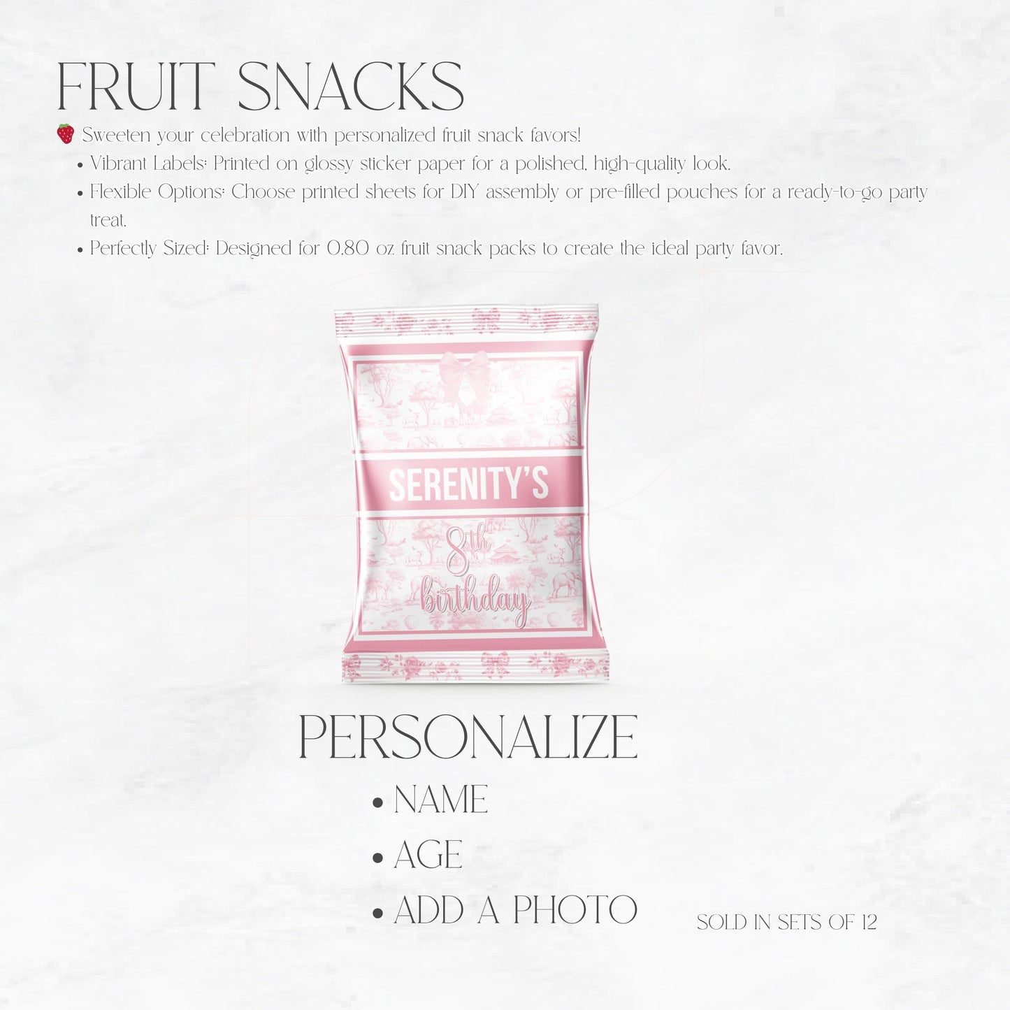 Toile Du Juoy Safari Pink Custom Fruit Snacks
