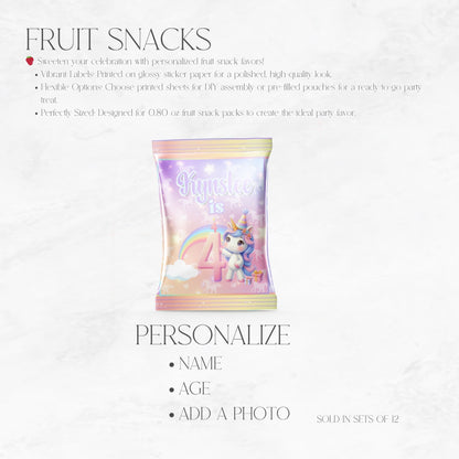 Rainbow Sparkle Unicorn Fruit Snacks Party Favors