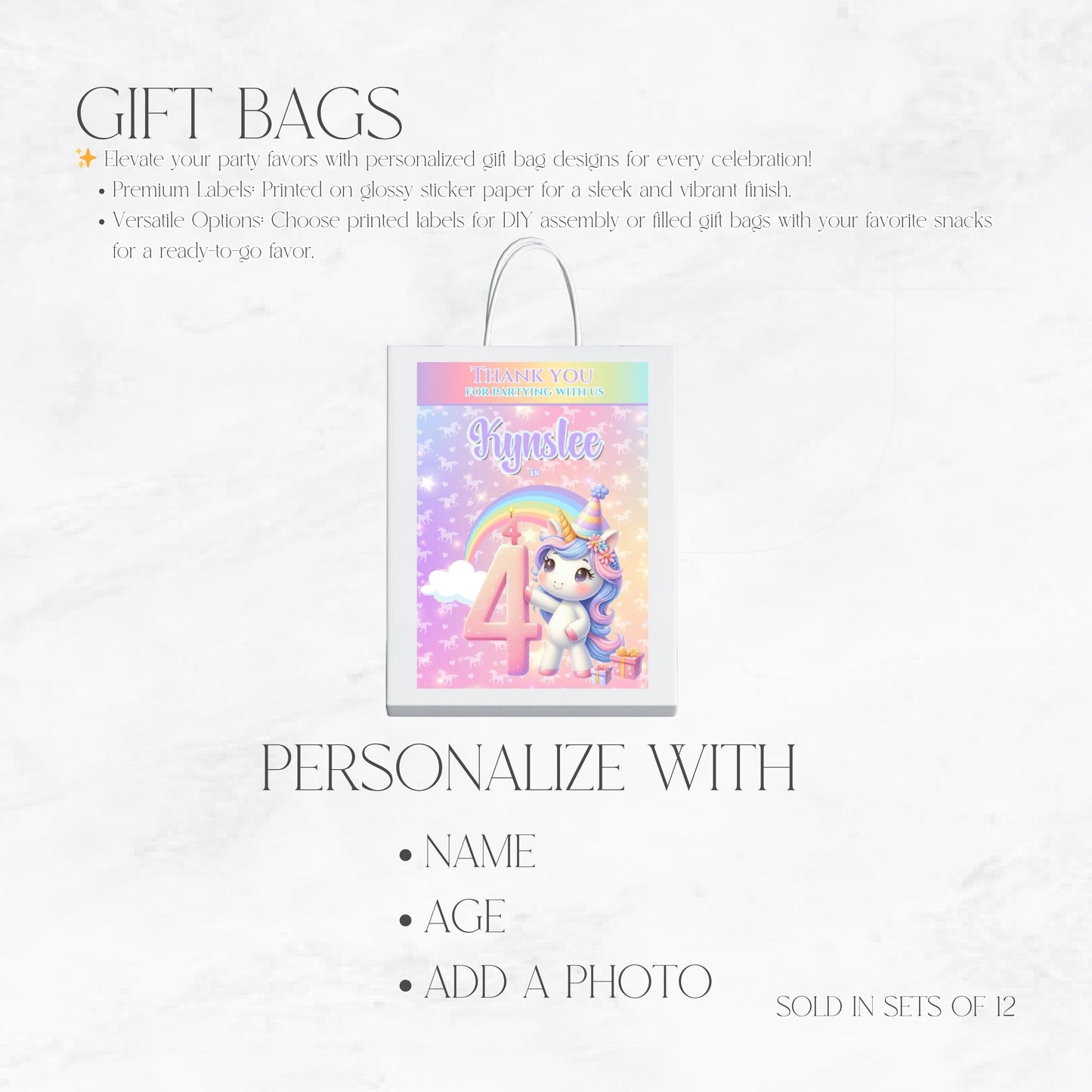 Rainbow Sparkle Unicorn Gift Bags