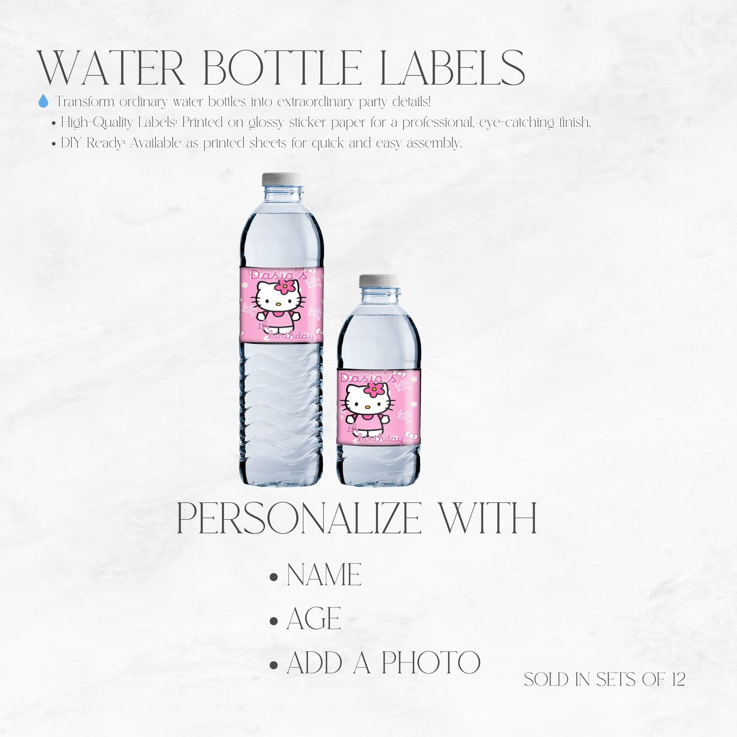 Kitty Personalized Water Bottle Labels