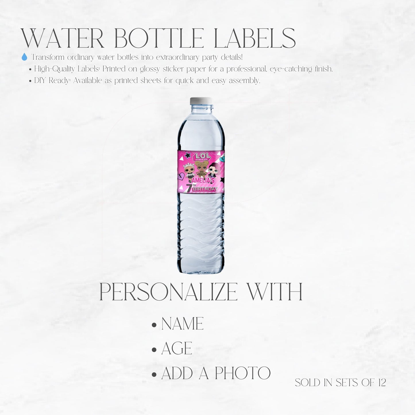 LOL Dolls Water Bottle Labels ONLY