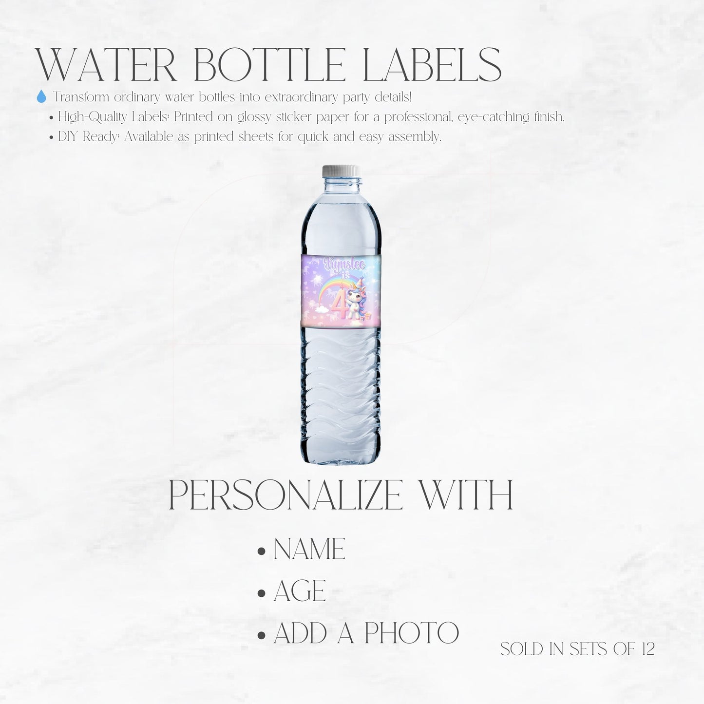 Rainbow Sparkle Unicorn Water Bottle Labels 🌈🦄