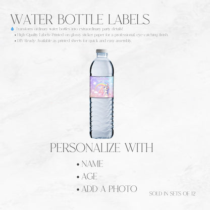 Rainbow Sparkle Unicorn Water Bottle Labels 🌈🦄