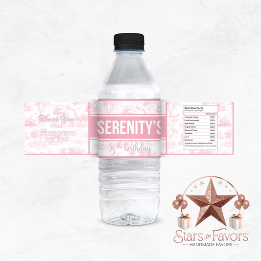 Toile Du Juoy Safari Pink Custom Water Bottle Labels