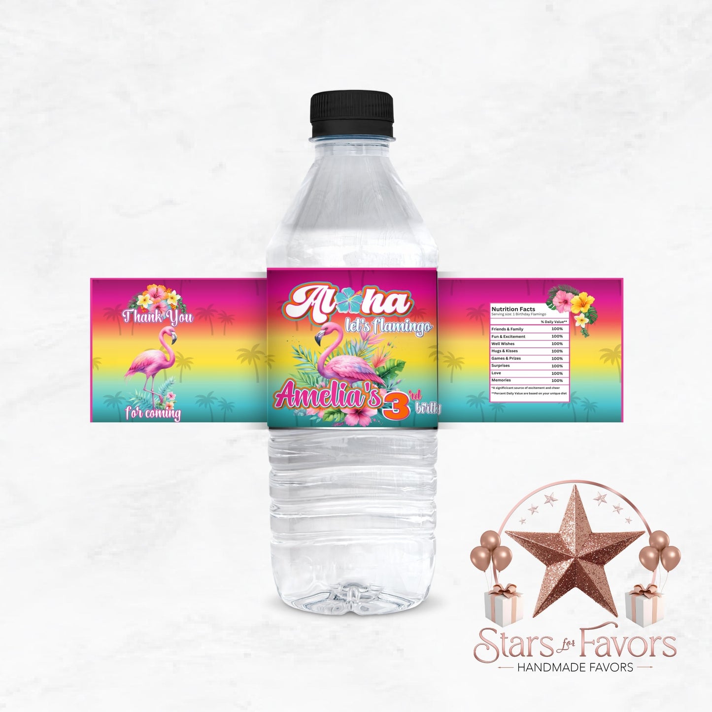 Aloha Let's Flamingo Custom Water Bottle Labels