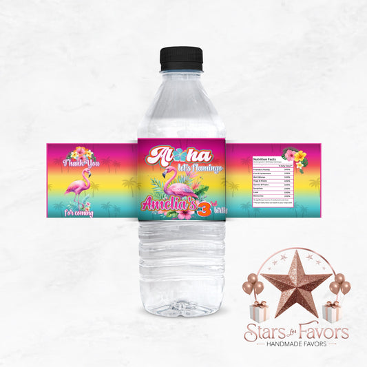 Aloha Let's Flamingo Custom Water Bottle Labels
