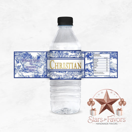 Toile Du Juoy Safari Classic Blue Water Bottle Labels