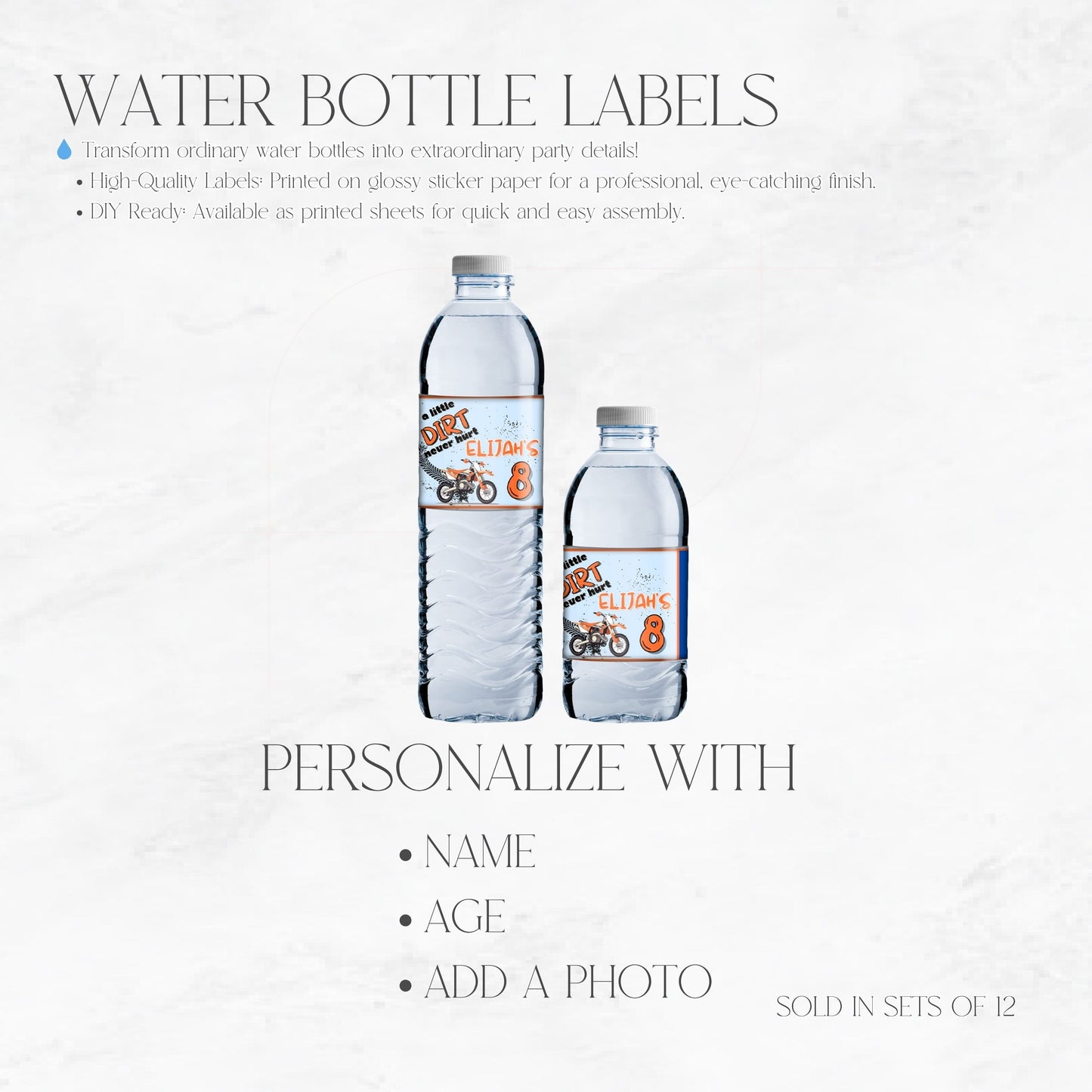 A Little Dirt Never Hurt Dirt Bike Water Bottle Labels Only
